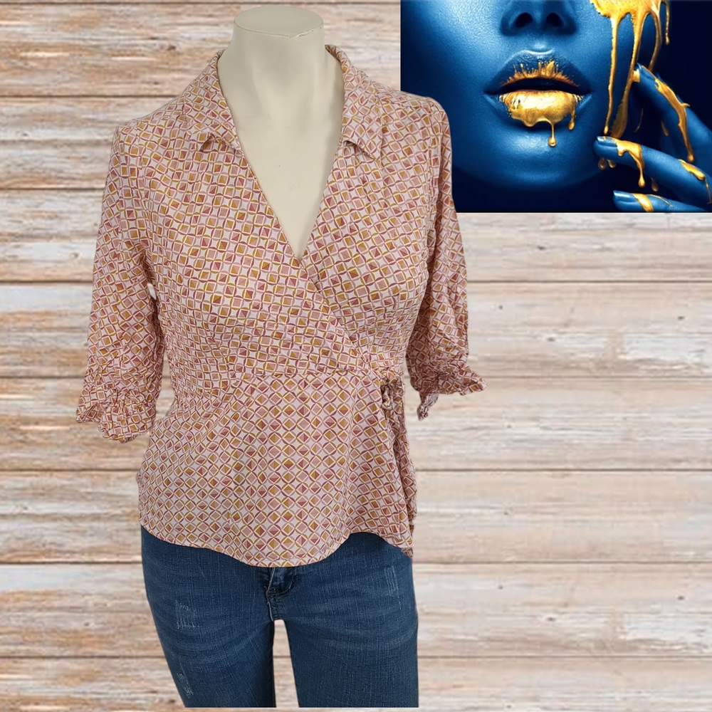 Women’s Pink Geometric Wrap Blouse